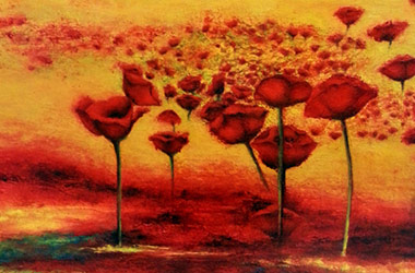 Poppy: semi-abstract oil painting, Singapore contemporary art scene. Artwork by Singapore contemporary artist