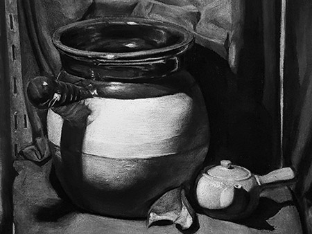 Art enrichment course. Showcasing Singapore contemporary classical art academic studio practice in Charcoal Drawing and  academic fine art curriculum fundamental art classes.