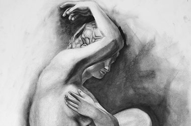 Crouching Aphrodite II - Singapore art class - contemporary art in charcoal