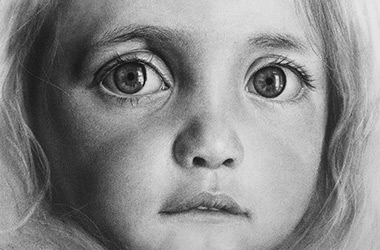 Bright Eyes: hyper-realistic Charcoal drawing by Singapore contemporary artist Liu Ling