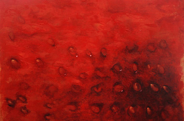 Scarlet encounter II: abstract oil painting, Singapore contemporary art scene. Artwork by Singapore contemporary artist